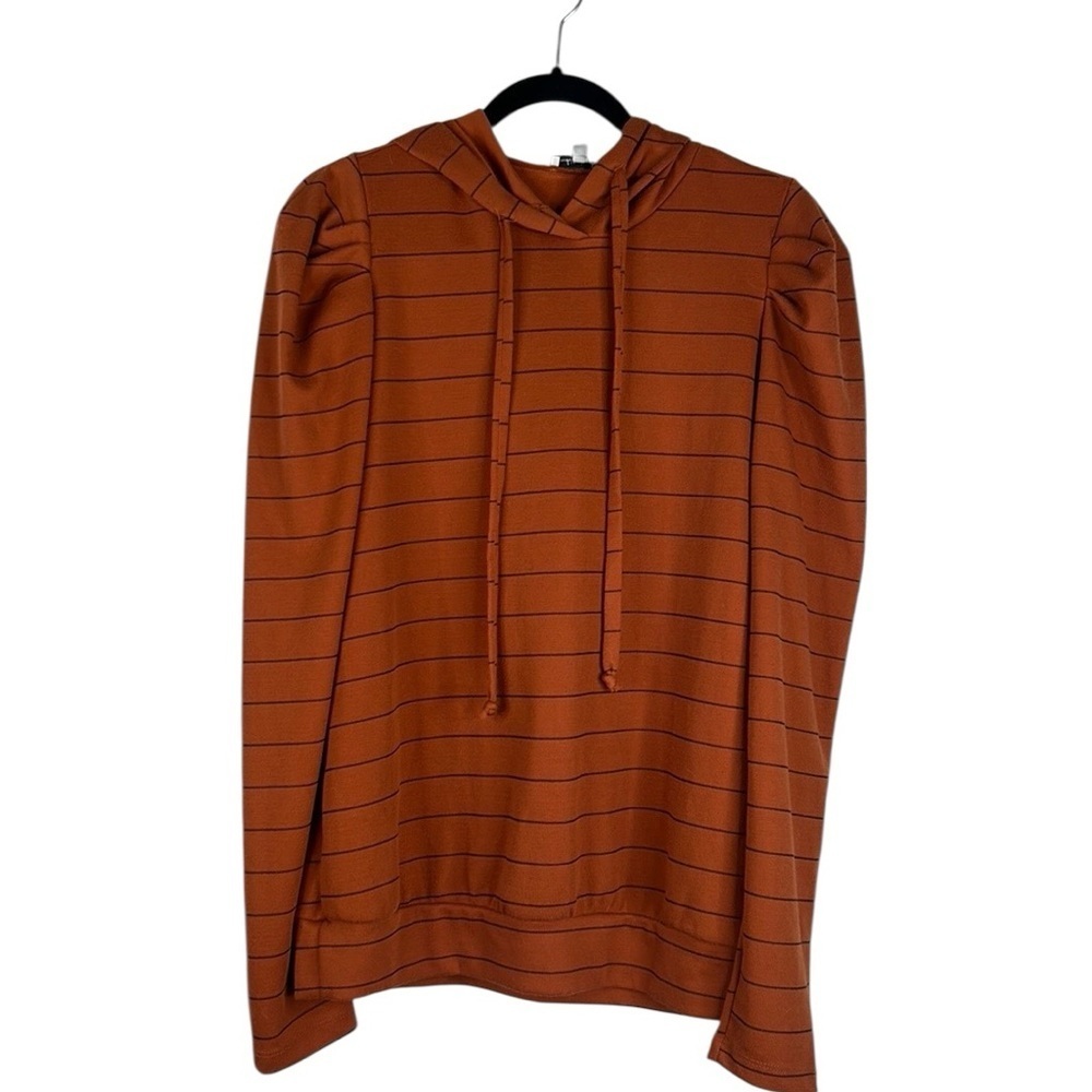 White Birch Rust & Black Striped Casual Long Sleeve Casual Hoodie Top Size Small